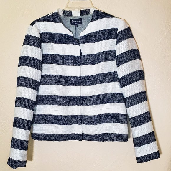 Splendid Brand - Navy & White, Striped, Zip Front Jacket - Picture 1 of 4